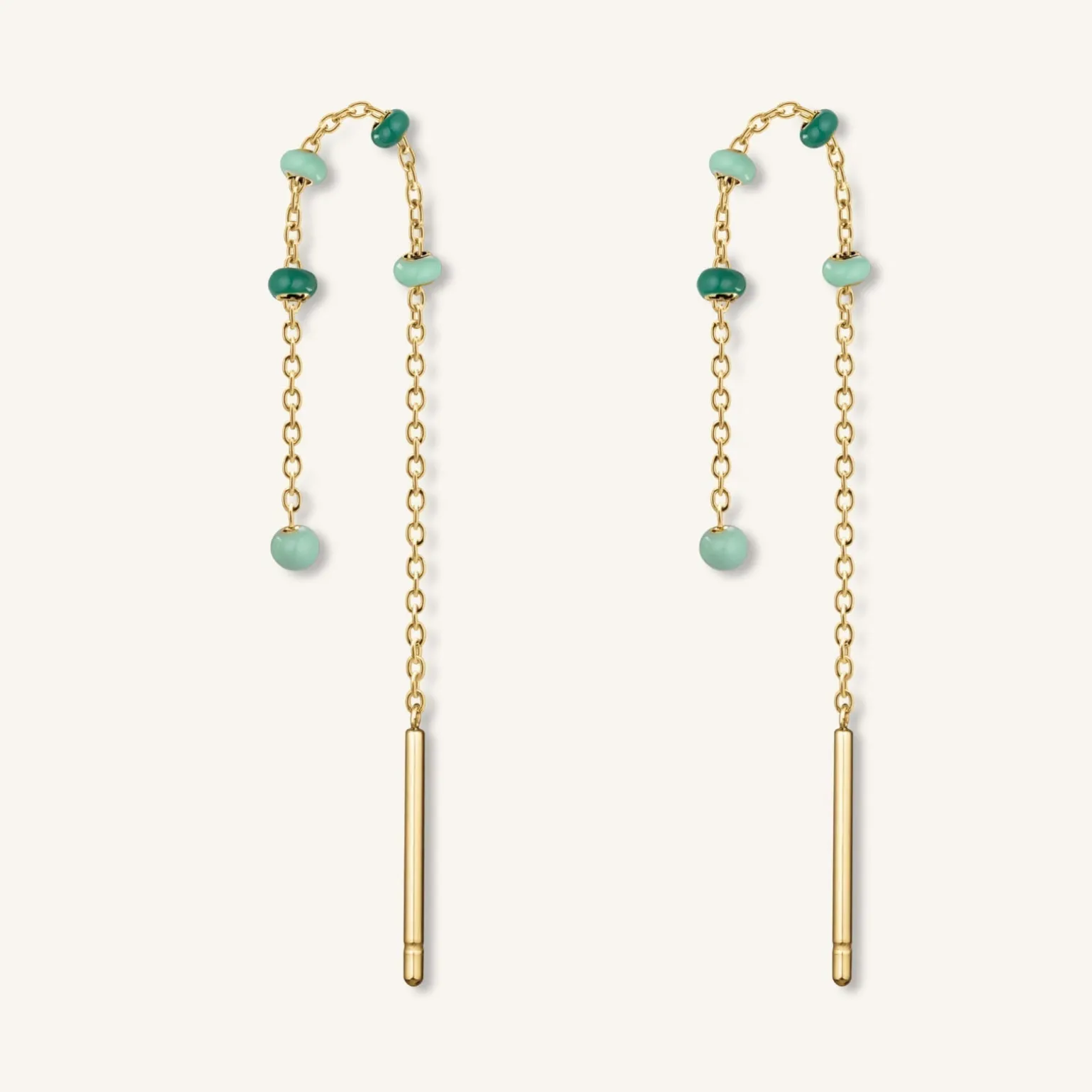 Emerald Dotted Threader Earrings