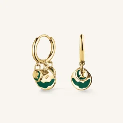 Emerald Wavey Coin Hoops