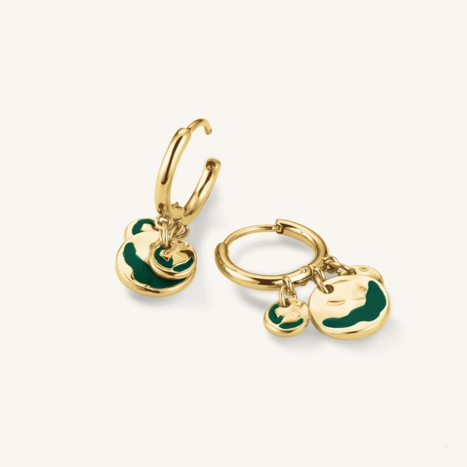 Emerald Wavey Coin Hoops