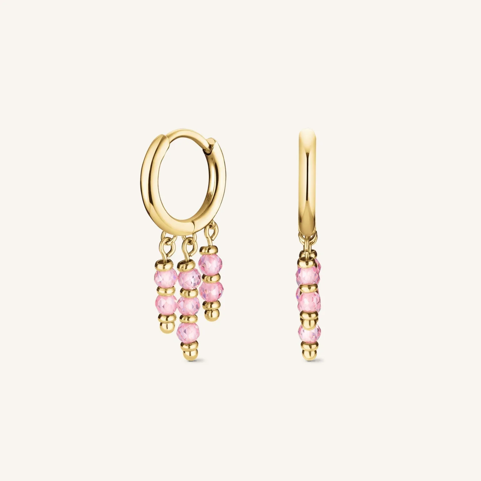Hanging Beads Hoops Pink